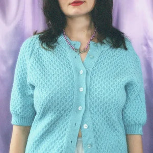 vintage teal knit cardi