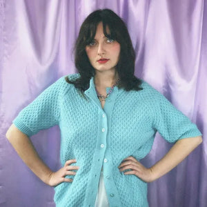 vintage teal knit cardi