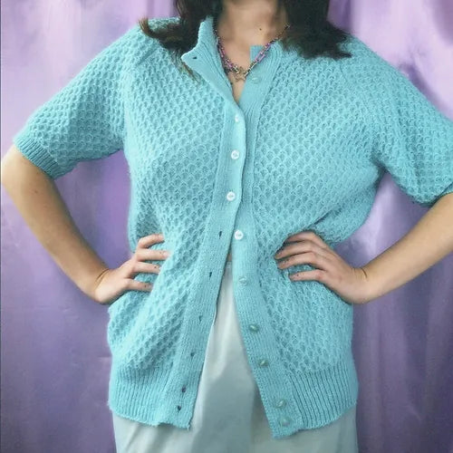 vintage teal knit cardi